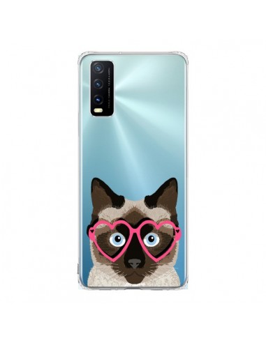 Coque Vivo Y20S Chat Marron Lunettes Coeurs Transparente - Pet Friendly