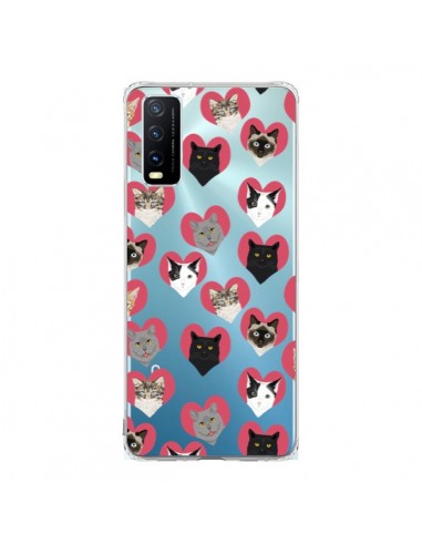 Coque Vivo Y20S Chats Coeurs Transparente - Pet Friendly