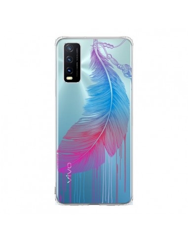 Coque Vivo Y20S Plume Feather Arc en Ciel Transparente - Rachel Caldwell