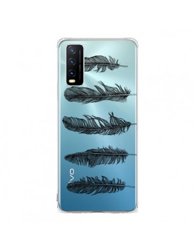 Coque Vivo Y20S Plume Feather Noir Transparente - Rachel Caldwell