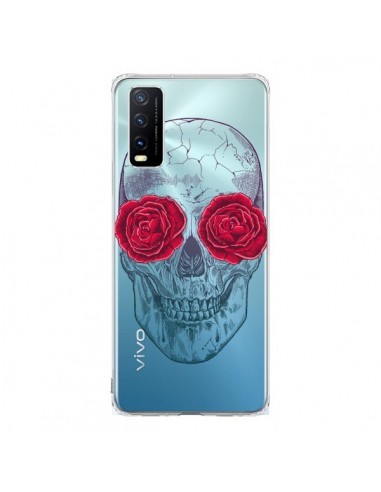 Coque Vivo Y20S Tête de Mort Rose Fleurs Transparente - Rachel Caldwell