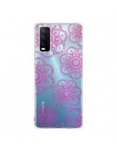 Coque Vivo Y20S Pink Doodle Flower Mandala Rose Fleur...