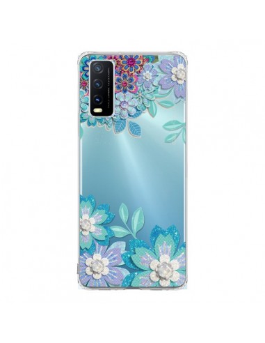 Coque Vivo Y20S Winter Flower Bleu, Fleurs d'Hiver Transparente - Sylvia Cook