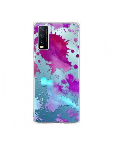 Coque Vivo Y20S Watercolor Splash Taches Bleu Violet Transparente - Sylvia Cook