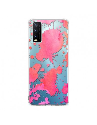 Coque Vivo Y20S Watercolor Splash Taches Rose Orange Transparente - Sylvia Cook