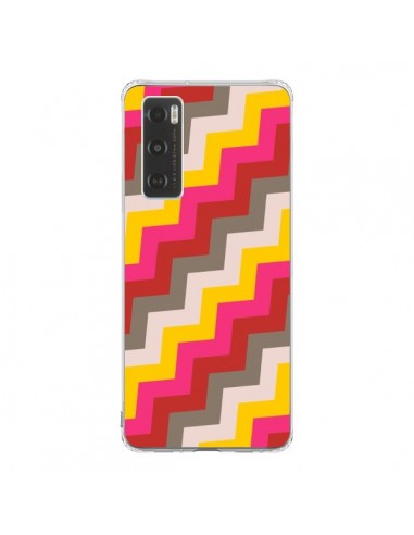 Coque Vivo Y70 Lignes Triangle Azteque Rose Rouge - Eleaxart