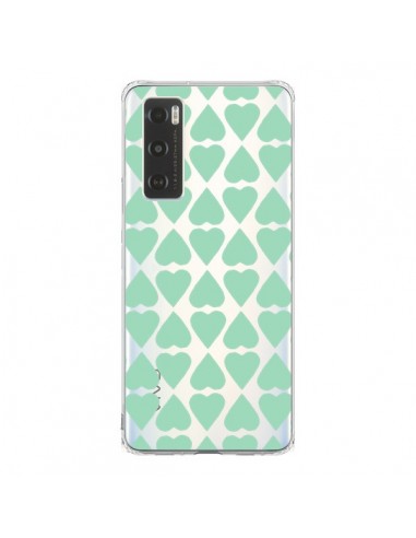 Coque Vivo Y70 Coeurs Heart Mint Bleu Vert Transparente - Project M