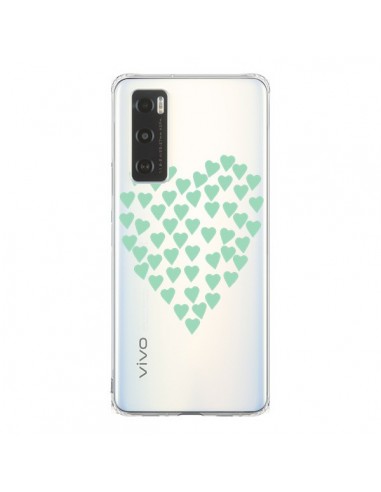 Coque Vivo Y70 Coeurs Heart Love Mint Bleu Vert Transparente - Project M