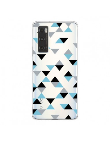 Coque Vivo Y70 Triangles Ice Blue Bleu Noir Transparente - Project M