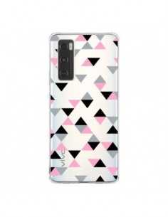 Coque Vivo Y70 Triangles Pink Rose Noir Transparente -...