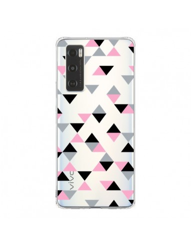 Coque Vivo Y70 Triangles Pink Rose Noir Transparente - Project M