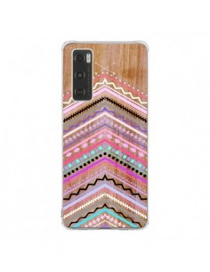 Coque Vivo Y70 Purple Chevron Wild Wood Bois Azteque...