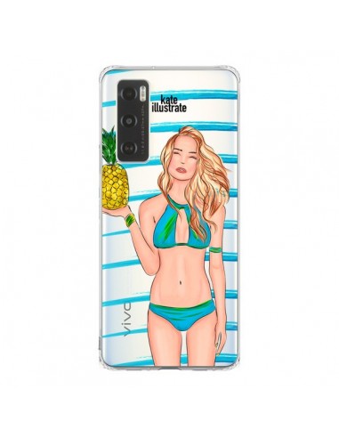 Coque Vivo Y70 Malibu Ananas Plage Ete Bleu Transparente - kateillustrate