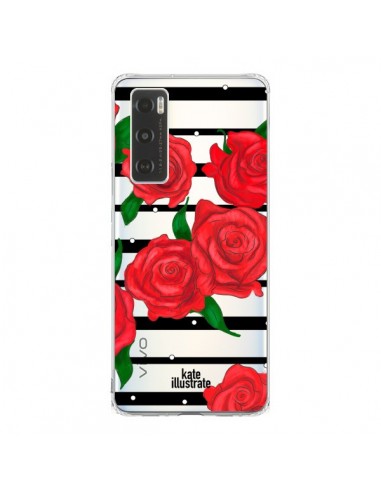 Coque Vivo Y70 Red Roses Rouge Fleurs Flowers Transparente - kateillustrate