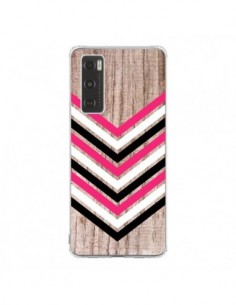 Coque Vivo Y70 Tribal Aztèque Bois Wood Flèche Rose Blanc...