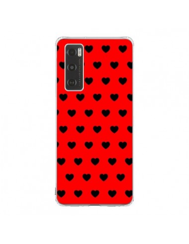 Coque Vivo Y70 Coeurs Noirs Fond Rouge - Laetitia