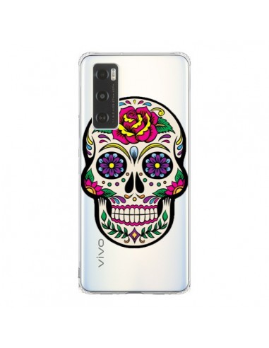 Coque Vivo Y70 Tête de Mort Mexicaine Fleurs Transparente - Laetitia