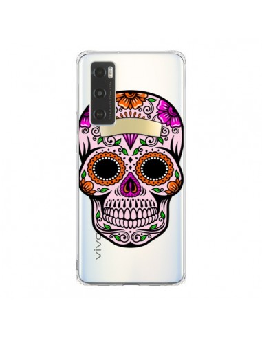 Coque Vivo Y70 Tête de Mort Mexicaine Noir Rose Transparente - Laetitia