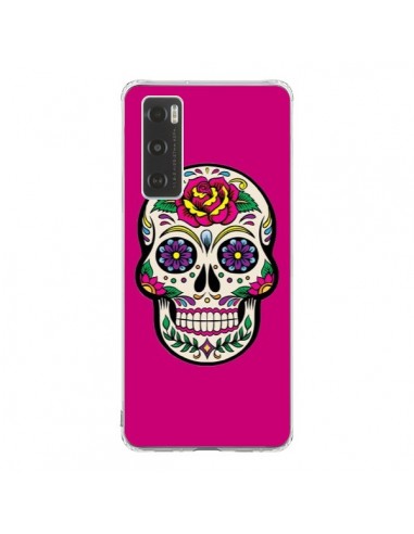 Coque Vivo Y70 Tête de Mort Mexicaine Rose Fushia - Laetitia