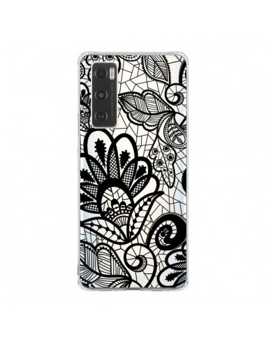 Coque Vivo Y70 Lace Fleur Flower Noir Transparente - Petit Griffin