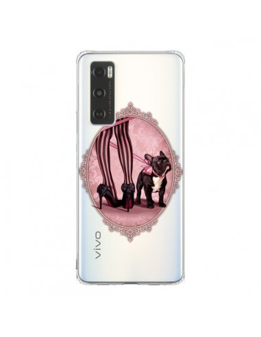 Coque Vivo Y70 Lady Jambes Chien Bulldog Dog Rose Pois Noir Transparente - Maryline Cazenave