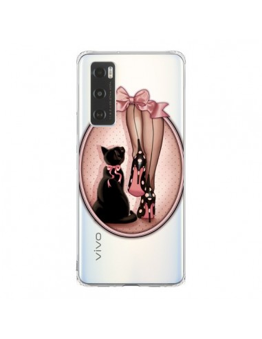 Coque Vivo Y70 Lady Chat Noeud Papillon Pois Chaussures Transparente - Maryline Cazenave