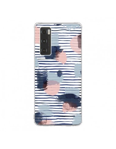 Coque Vivo Y70 Watercolor Stains Stripes Navy - Ninola Design