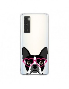 Coque Vivo Y70 Boston Terrier Lunettes Coeurs Chien...