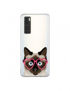 Coque Vivo Y70 Chat Marron Lunettes Coeurs Transparente -...