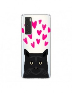 Coque Vivo Y70 Chat Noir Coeurs Transparente - Pet Friendly