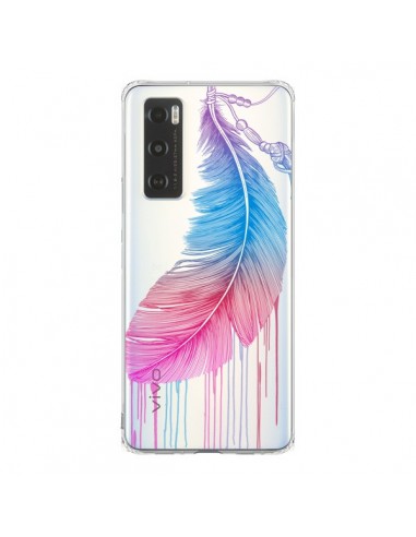 Coque Vivo Y70 Plume Feather Arc en Ciel Transparente - Rachel Caldwell