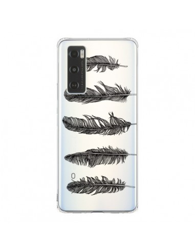 Coque Vivo Y70 Plume Feather Noir Transparente - Rachel Caldwell