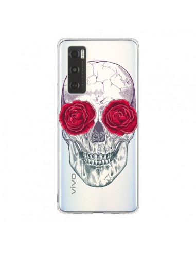 Coque Vivo Y70 Tête de Mort Rose Fleurs Transparente - Rachel Caldwell