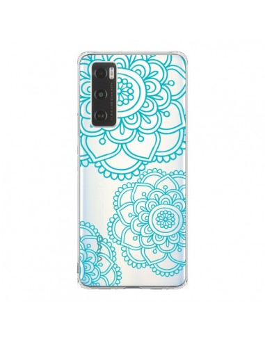 Coque Vivo Y70 Mandala Bleu Aqua Doodle Flower Transparente - Sylvia Cook