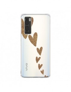 Coque Vivo Y70 Coeur Falling Gold Hearts Transparente -...