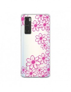 Coque Vivo Y70 Pink Flowers Fleurs Roses Transparente -...
