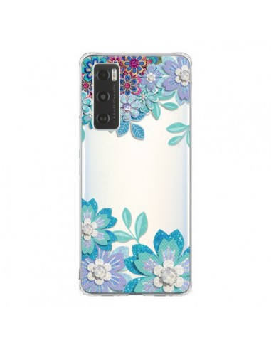 Coque Vivo Y70 Winter Flower Bleu, Fleurs d'Hiver Transparente - Sylvia Cook