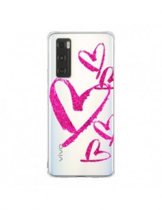 Coque Vivo Y70 Pink Heart Coeur Rose Transparente -...