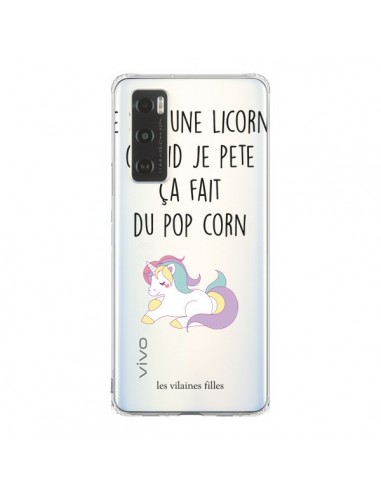 Coque Vivo Y70 Je suis une licorne, quand je pète ça fait du pop corn Transparente - Les Vilaines Filles