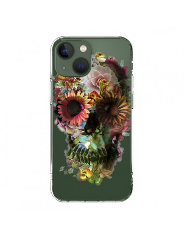 iPhone 13 Case Skull Flowers Clear - Ali Gulec