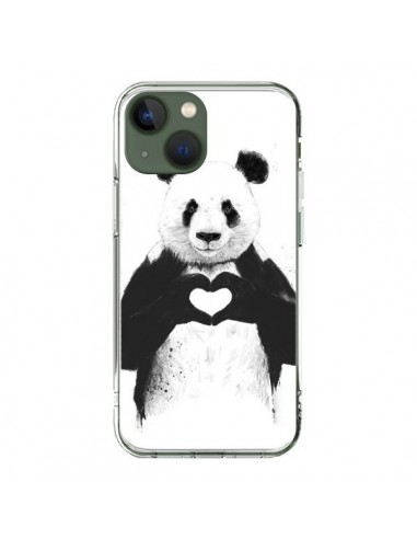 Coque iPhone 13 Panda Amour All you need is love - Balazs Solti