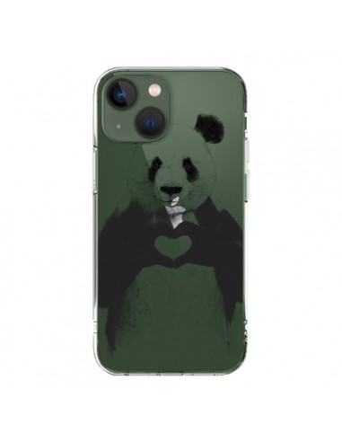 Coque iPhone 13 Panda All You Need Is Love Transparente - Balazs Solti