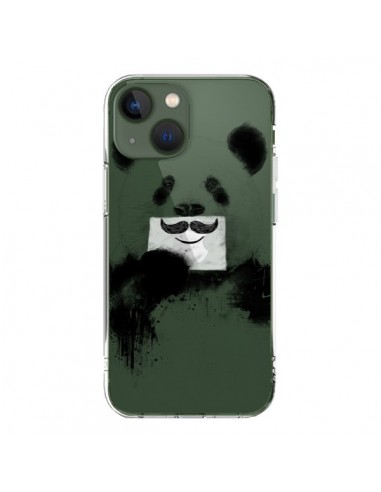 Coque iPhone 13 Funny Panda Moustache Transparente - Balazs Solti