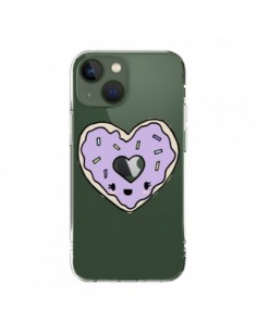 Coque iPhone 13 Donuts Heart Coeur Violet Transparente -...