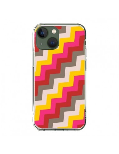 Coque iPhone 13 Lignes Triangle Azteque Rose Rouge - Eleaxart