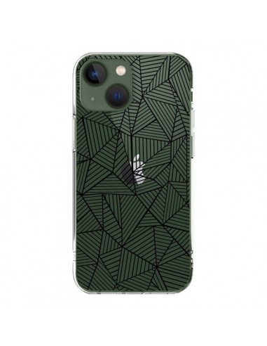 Coque iPhone 13 Lignes Grilles Triangles Full Grid Abstract Noir Transparente - Project M
