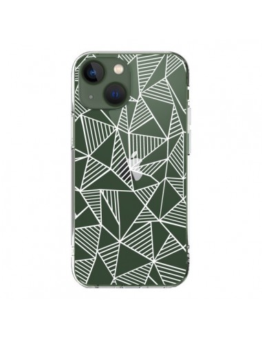 Coque iPhone 13 Lignes Grilles Triangles Grid Abstract Blanc Transparente - Project M