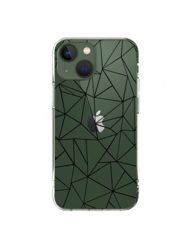 Coque iPhone 13 Lignes Triangles Grid Abstract Noir Transparente - Project M