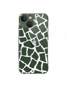 Coque iPhone 13 Girafe Mosaïque Blanc Transparente -...