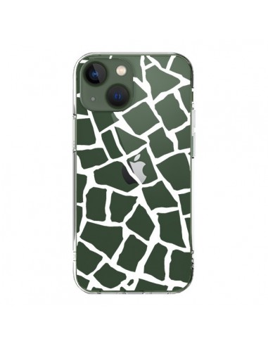 Coque iPhone 13 Girafe Mosaïque Blanc Transparente - Project M